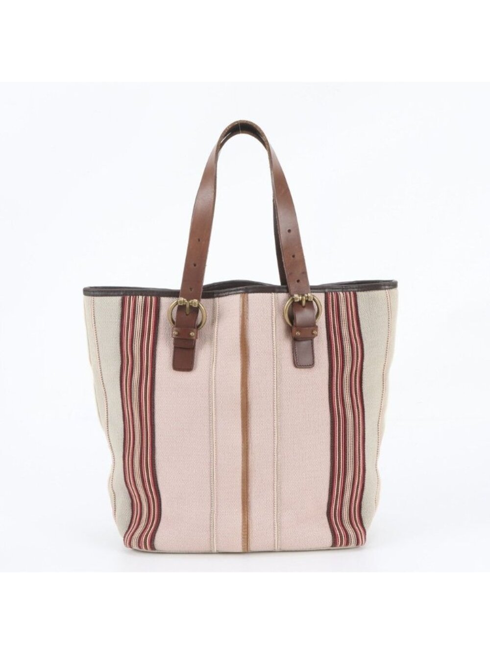 Bottega Veneta Striped Leather Canvas Tote Bag Shoulder